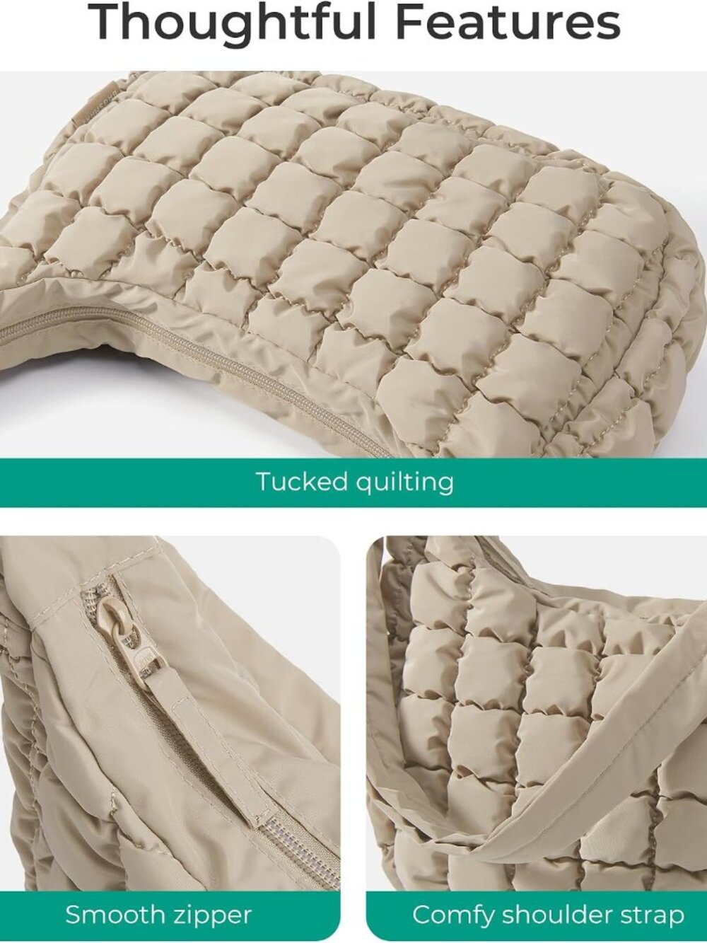 Quilted Crossbody Bags for Women, Travel Purses Hobo Shoulder Bag | Fits 12.9" i - Picture 9 of 9